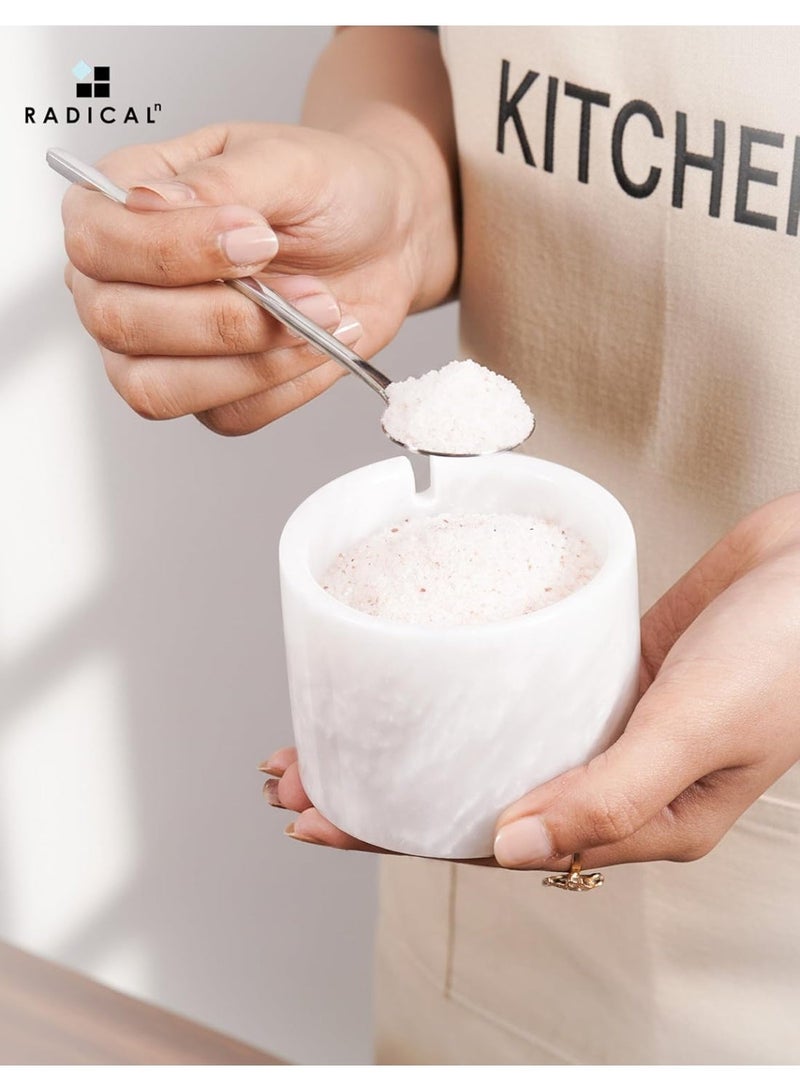 RADICALn White & Marinara Marble Salt Cellar with Lid | 3" Set of 2 Spice Jars for Kitchen & Living Room - Image 4